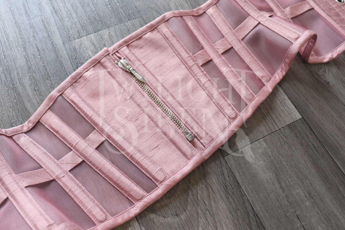 25 INCH WAIST ELIZA ZIP DUSKY PINK SILK AND MESH CORSET BELT