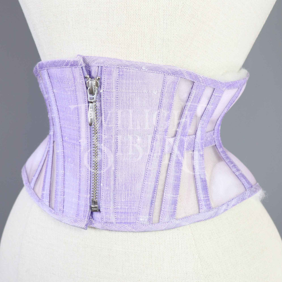 21.5 INCH WAIST ELIZA ZIP LILAC SILK AND MESH CORSET BELT