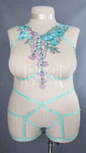 TEAL / MINT FLORAL LACE BODY HARNESS SET