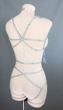 GREY SILVER LACE BODY HARNESS OUVERT PLAYSUIT