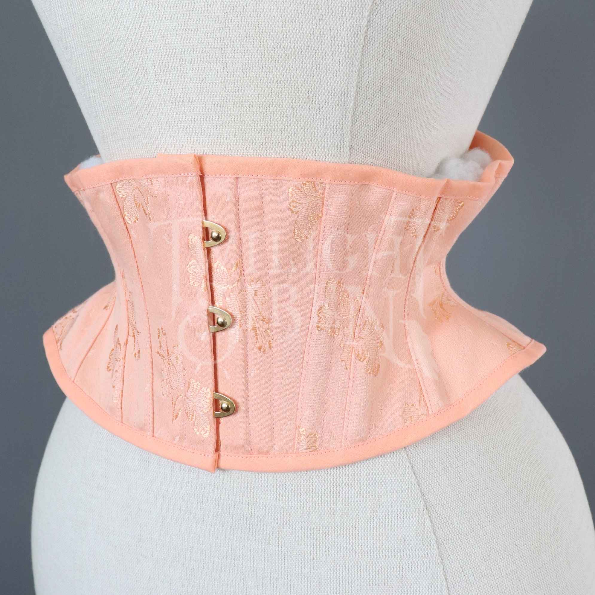 21 INCH WAIST ELIZA SALMON FLORAL COUTIL CORSET BELT (LARGE