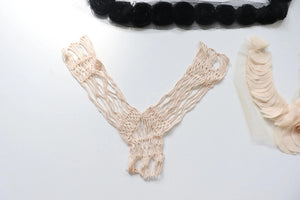 LOT #58 bundle x 3 job lot  Black and cream mesh chiffon flower mix of lace neckline
