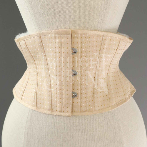 26  INCH WAIST ELIZA BEIGE WITH GOLD AND SILVER  SPOT COUTIL CORSET BELT