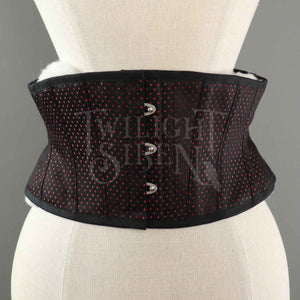 28 INCH WAIST ELIZA BLACK AND RED  SPOT COUTIL CORSET BELT