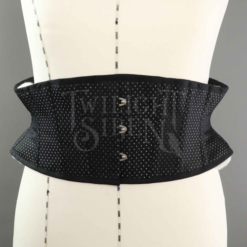 30 INCH WAIST ELIZA BLACK AND SILVER  SPOT COUTIL CORSET BELT