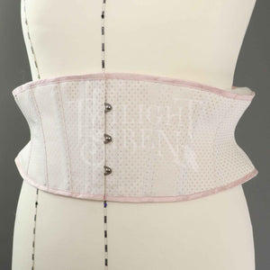 32 INCH WAIST ELIZA IVORY WITH PINK  SPOT COUTIL CORSET BELT