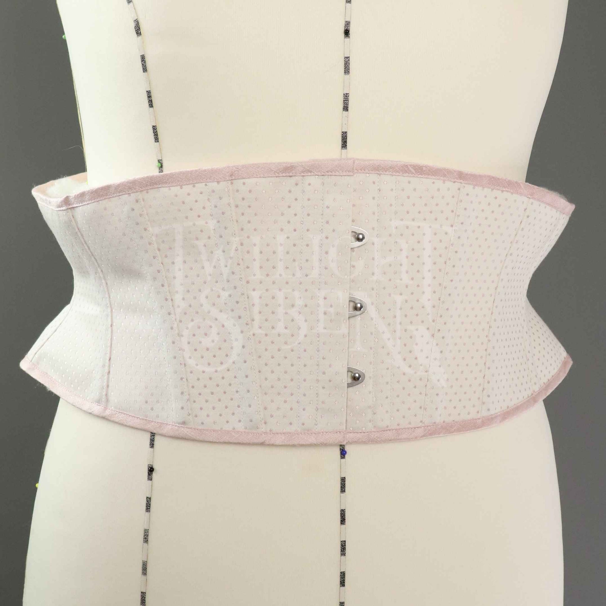 32 INCH WAIST ELIZA IVORY WITH PINK SPOT COUTIL CORSET BELT 