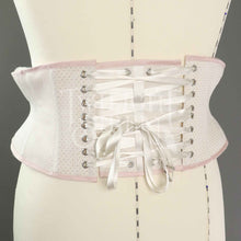 32 INCH WAIST ELIZA IVORY WITH PINK  SPOT COUTIL CORSET BELT