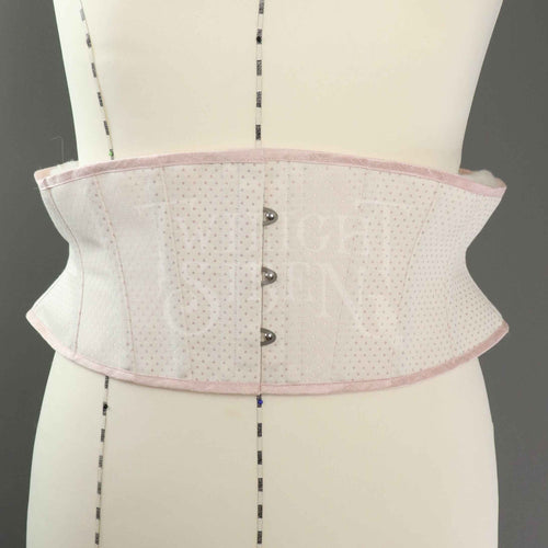 32 INCH WAIST ELIZA IVORY WITH PINK  SPOT COUTIL CORSET BELT