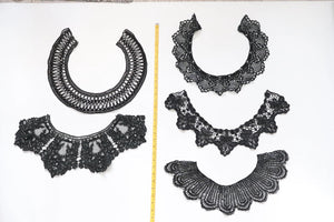 LOT #69 bundle x 5 job lot Black mix lace neckline collar trim - craft clearout