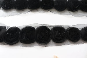 LOT #58 bundle x 3 job lot  Black and cream mesh chiffon flower mix of lace neckline