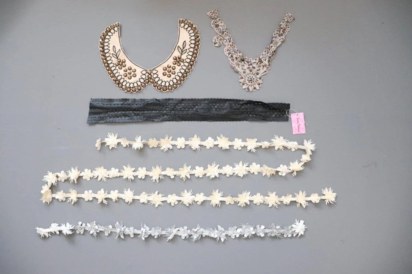 LOT #96 - bundle of faux leather trim, collar, applique