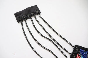 LOT #86 beaded satin trim with chain detail