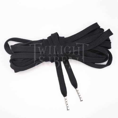 Black cotton lacing for corsets stays or shoes with the ends finished with silver metal aglets