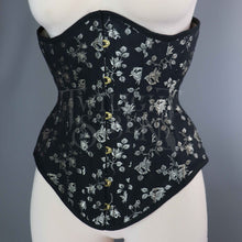 24 INCH WAIST  BLACK AND CHAMPAGNE GOLD ROSEBUD COUTIL UNDERBUST CORSET