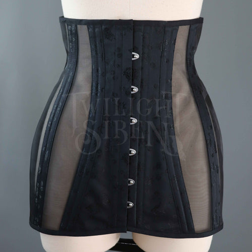 C1940S INSPIRED ROSEBUD  COUTIL AND MESH CORSET GIRDLE