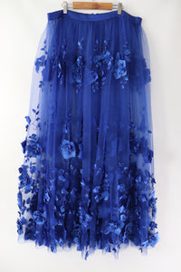 36 INCH WAIST // UK 18 ROYAL BLUE FLORAL TULLE SKIRT