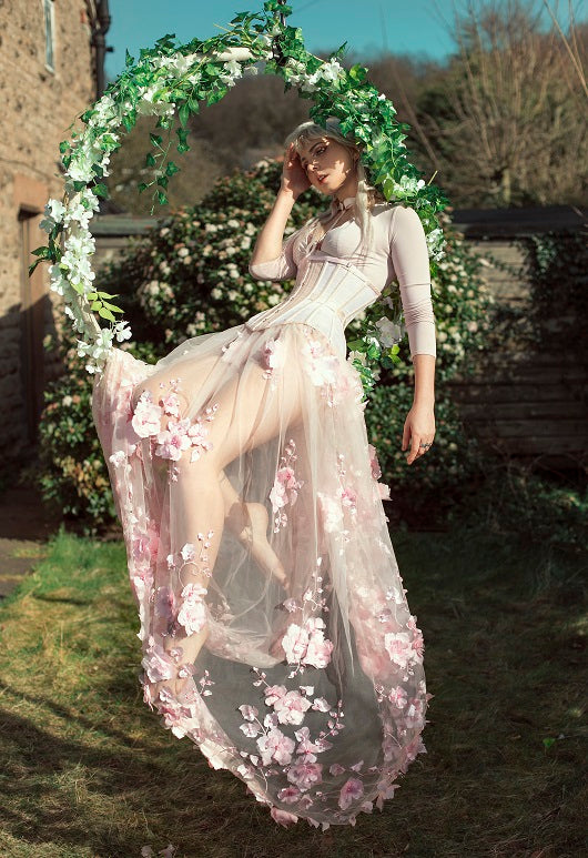 Pastel Flower Mesh Skirt 28 INCH WAIST // SIZE PASTEL PINK FLORAL