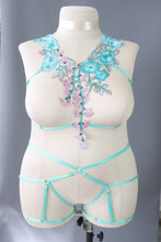MINT GREEN FLORAL LACE BODY HARNESS SET - SIZE ~XLARGE // UK 20-22 // US 16-18