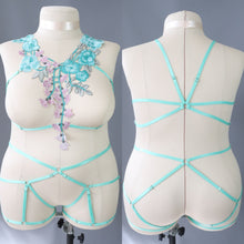 MINT GREEN FLORAL LACE BODY HARNESS SET - SIZE ~XLARGE // UK 20-22 // US 16-18