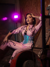 21.5 INCH WAIST VOLUSPA TEAL SILK AND PALE BLUE MESH RIDING CORSET