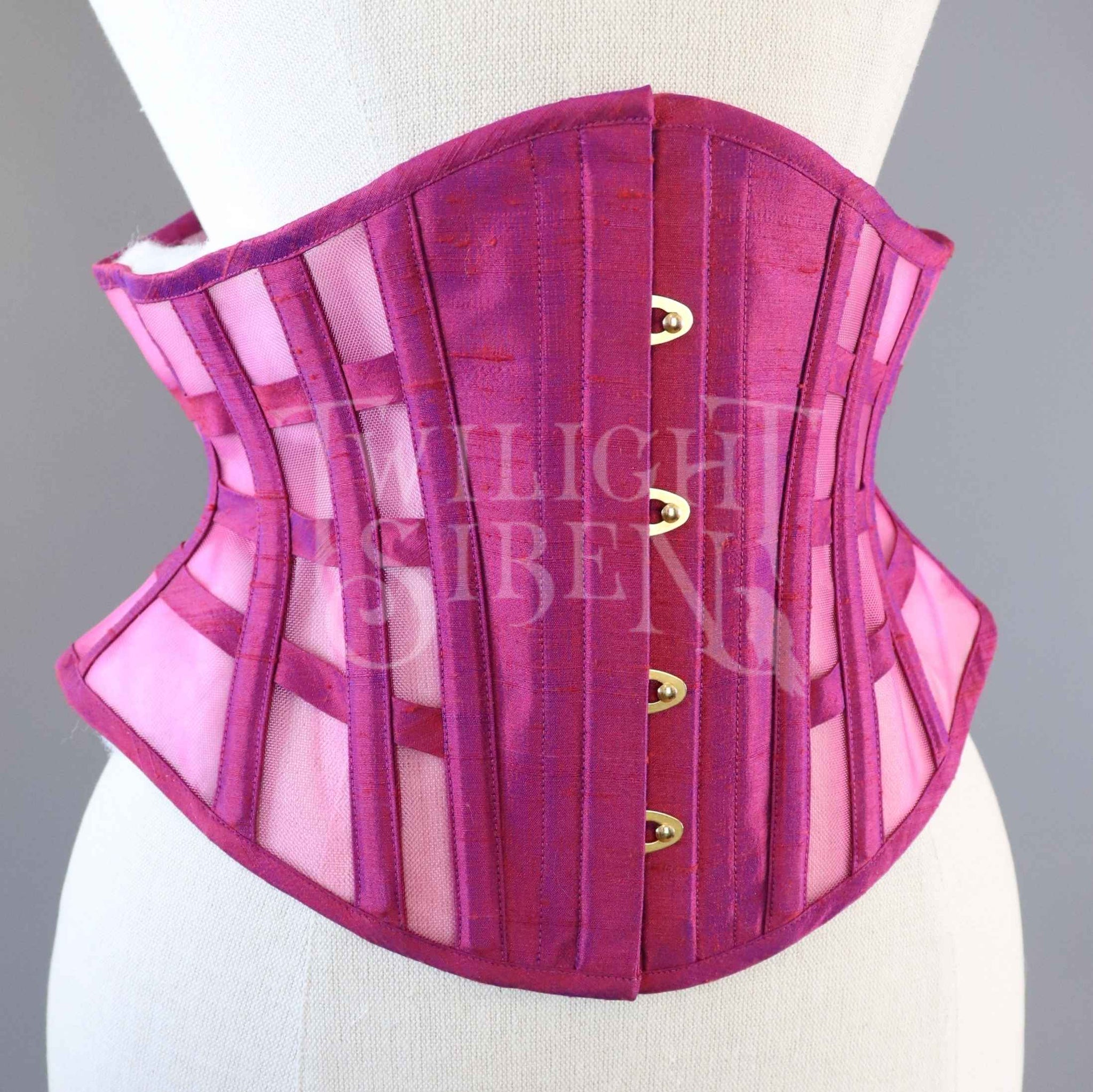25.5 INCH WAIST VOLUSPA CERISE SILK AND MESH RIDING CORSET