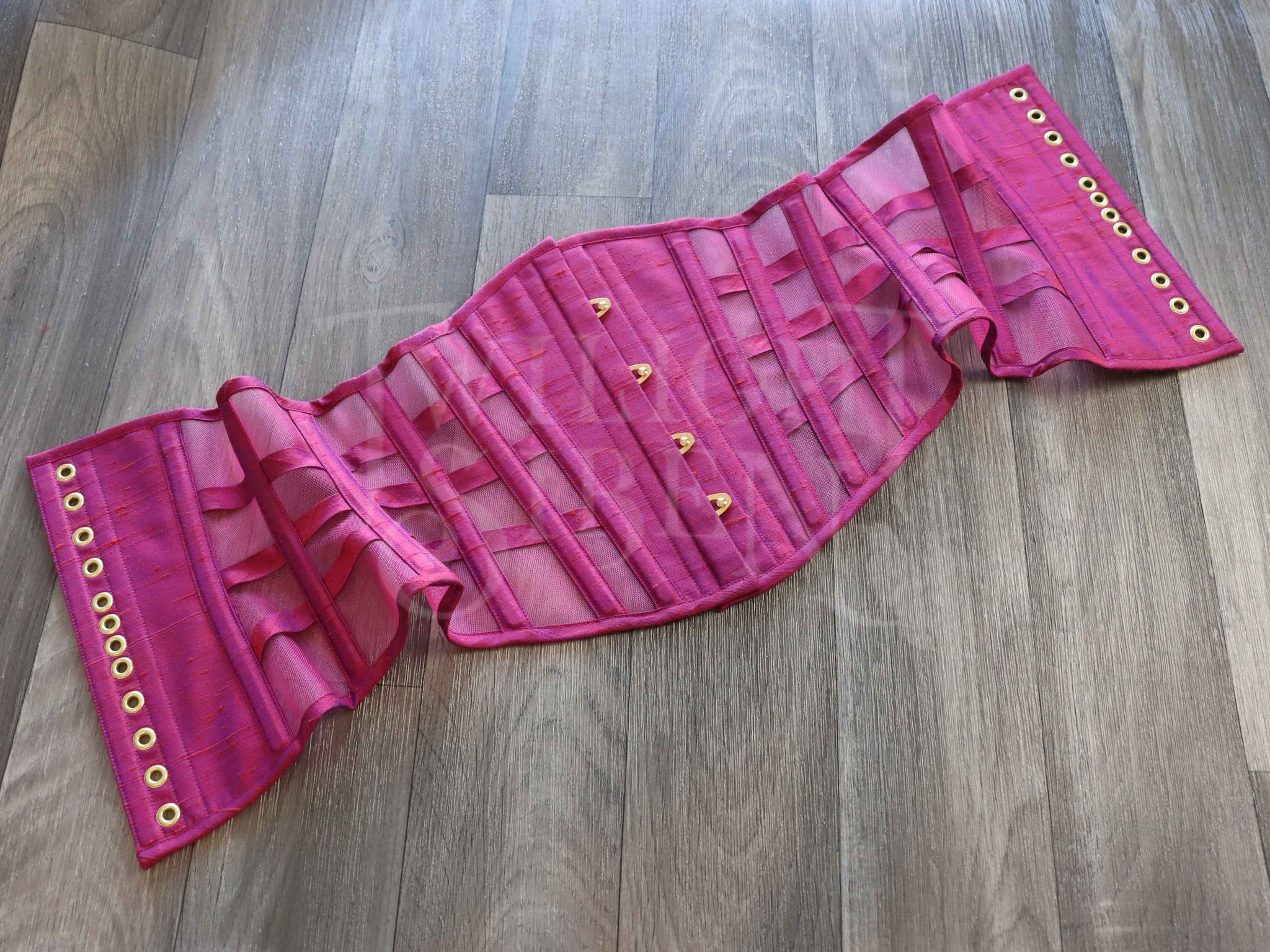 25.5 INCH WAIST VOLUSPA CERISE SILK AND MESH RIDING CORSET