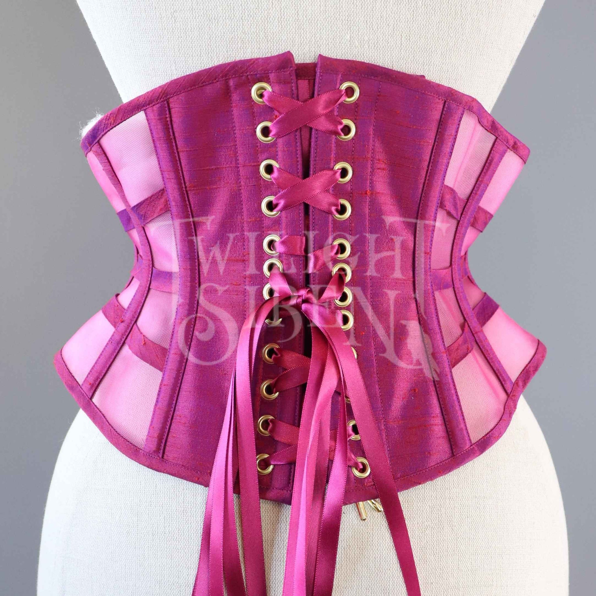 25.5 INCH WAIST VOLUSPA CERISE SILK AND MESH RIDING CORSET
