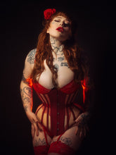 21 INCH RED AND BEIGE MESH UNDERBUST CORSET - PHOTOSHOOT SAMPLE