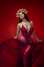 21 INCH RED AND BEIGE MESH UNDERBUST CORSET - PHOTOSHOOT SAMPLE