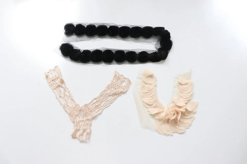 LOT #58 bundle x 3 job lot  Black and cream mesh chiffon flower mix of lace neckline