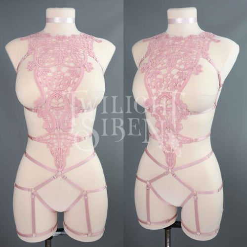 Pink Cage Bralette: Rose Lingerie, Body Harness Lingerie, Pastel