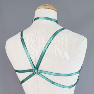 HEXAGRAM BODY HARNESS BRALET EMERAL GREEN - DEVELOPMENT SAMPLE - SIZE SMALL UK 8-10 // US 4-6