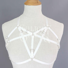 OFF WHITE IVORY TALIA BODY HARNESS BRALET - ELASTIC STRAP BODY HARNESS WITH SILVER METAL RINGS AND SLIDERS ADJUSTABLE STRAPS