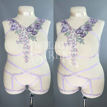 LILAC FLORAL LACE BODY HARNESS SET - SIZE ~XXLARGE // UK 24- 26 // US 20-22