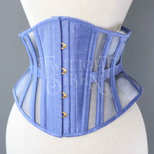 25.5 INCH WAIST VOLUSPA CORNFLOWER BLUE SILK AND NAVY MESH RIDING CORSET