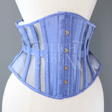 25.5 INCH WAIST VOLUSPA CORNFLOWER BLUE SILK AND NAVY MESH RIDING CORSET