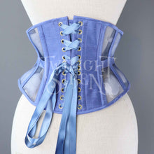 25.5 INCH WAIST VOLUSPA CORNFLOWER BLUE SILK AND NAVY MESH RIDING CORSET