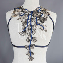 NAVY FLORAL LACE BODY HARNESS BRALET - SIZE - SMALL // UK 8-10 // US 4-6 (FITS UNDERBUST / RIBCAGE UP TO  32")
