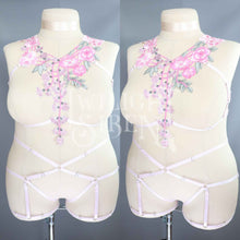 PASTEL PINK FLORAL LACE BODY HARNESS SET