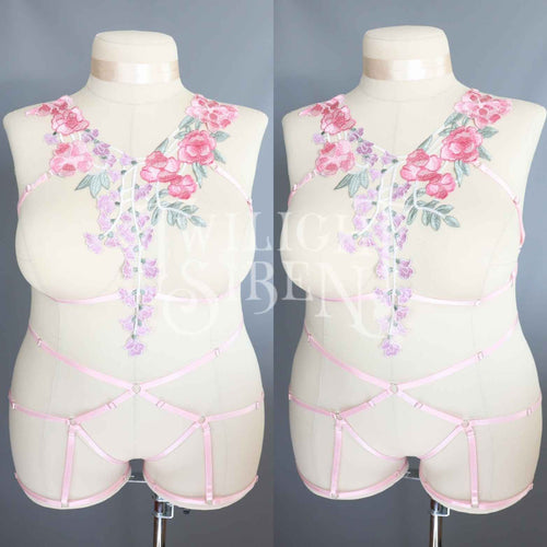 PINK LACE BODY HARNESS BRALET ~ SIZE XXLARGE//  UK 24-26 // US 20-22 (FIT UP TO 58