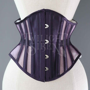 21.5 INCH WAIST VOLUSPA PURPLE SILK TAFFETA AND PLUM MESH RIDING CORSET