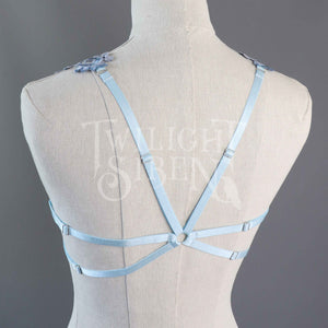 BLUE FLORAL LACE BODY HARNESS BRALET