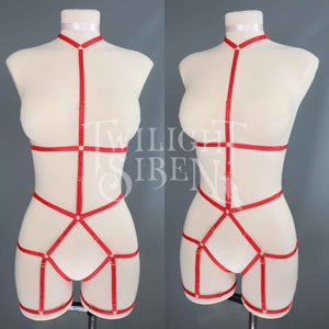 JADE BODY HARNESS OUVERT PLAYSUIT RED DEVELOPMENT SAMPLE - SIZE SMALL // UK 4-8 // US 0-4