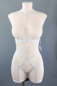 JADE BODY HARNESS OUVERT PLAYSUIT ICE BLUE -DISCONTINUED - SIZE SMALL // UK 4-10 // US 0-6 (FITS :  RIBCAGE UP TO 34" // WAIST UP TO 32"  // LEG CIRCUMFERENCE UP TO 20")