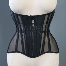 21 INCH WAIST BLACK SILK AND MESH ZIP CORSET