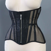 21 INCH WAIST BLACK SILK AND MESH ZIP CORSET