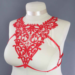 HELLA LACE BODY HARNESS BRALET RED