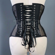 21 INCH WAIST BLACK SILK AND MESH ZIP CORSET