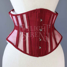 25.5 INCH WAIST VOLUSPA CLARET RED SILK AND WINE MESH RIDING CORSET